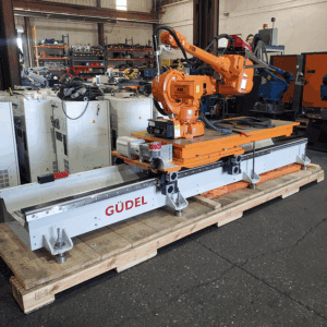 ABB 4600-20/2.50 Welding Robot with IRC5 Controller, Lincoln R450 Welding Package on 15 meter Gudel 7th Axis Linear Rail