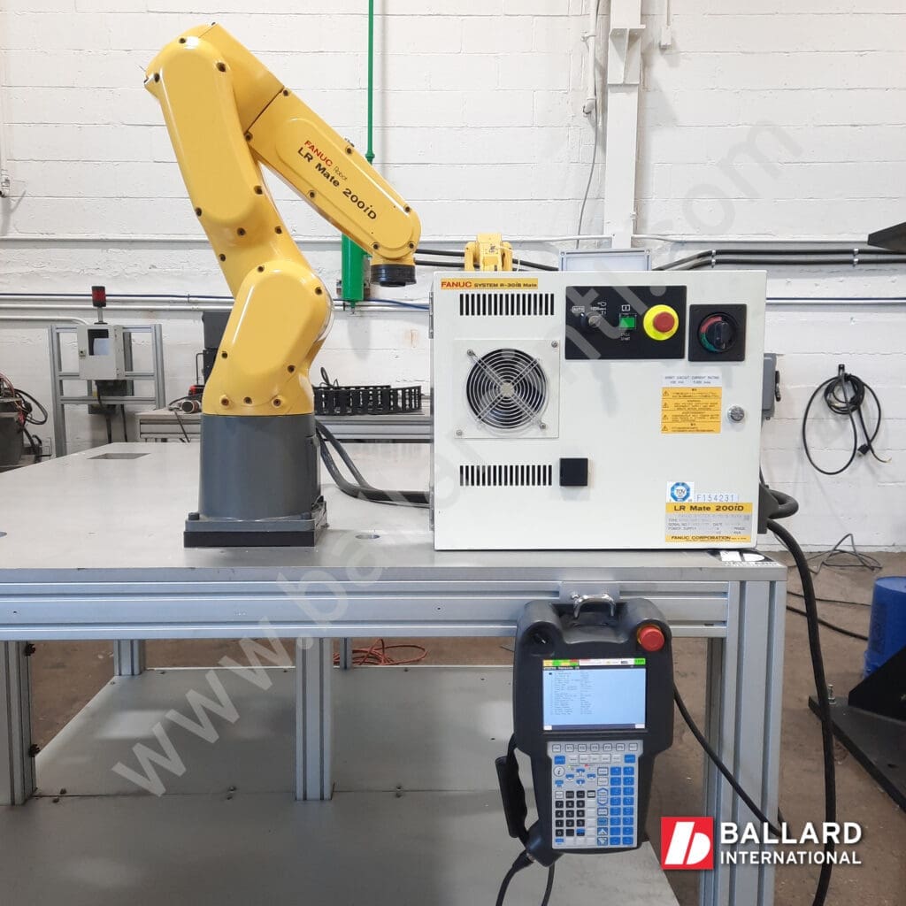 FANUC LR Mate 200iD complete robot system with R30iB Mate controller, teach pendant and cables under power F154231