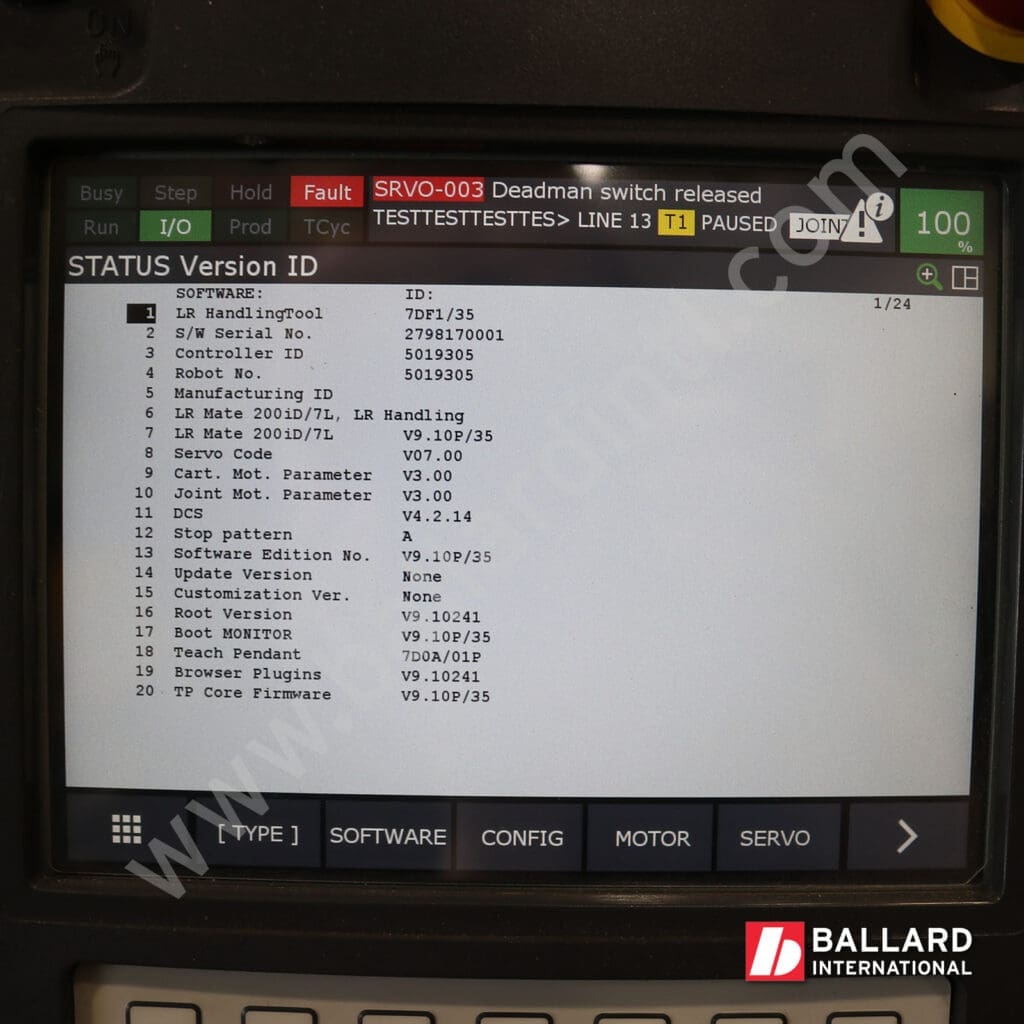 FANUC teach pendant for R30iB Mate Plus controller under power for LR Mate 200iD/7L with LR HandlingTool software options F242203