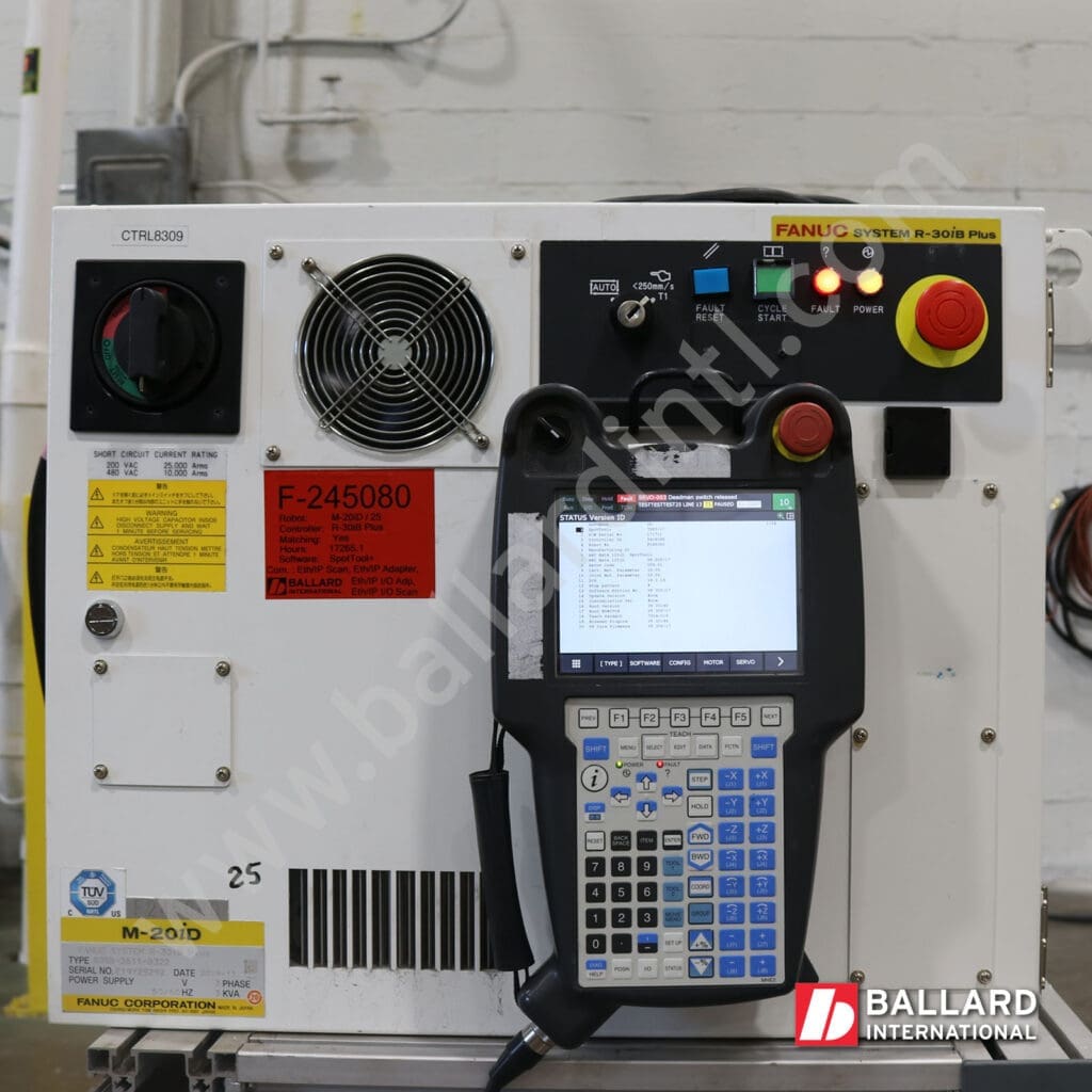 FANUC R30iB Plus Controller under power with Teach Pendant software options display