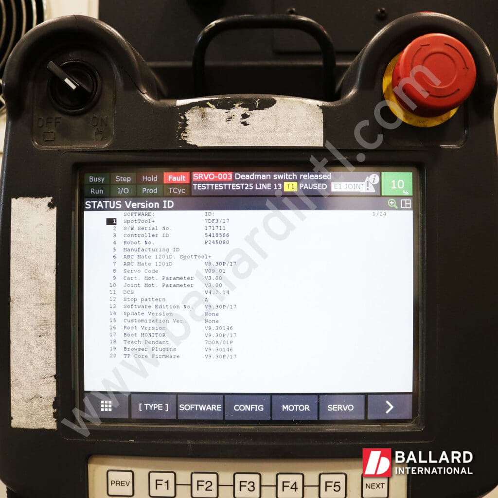 FANUC teach pendant for M-20iD/25 used industrial robot under power with software option display