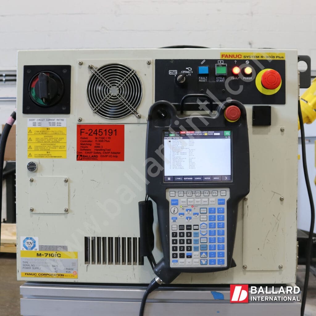 FANUC R30iB Plus Controller Cabinet for FANUC M-710iC/70 robot, front facing controller with teach pendant