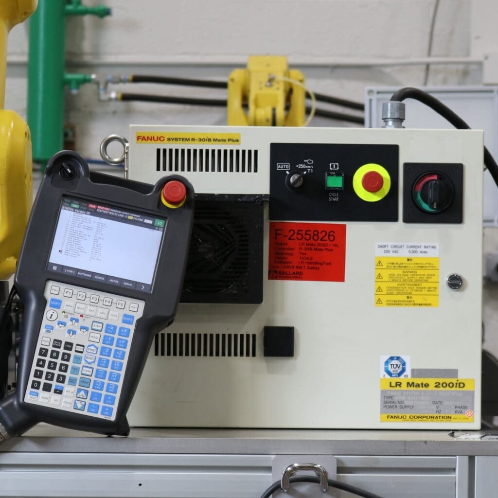 FANUC R30iB Mate Plus Controller under power with teach pendant for LR Mate 200iD/14L F255826