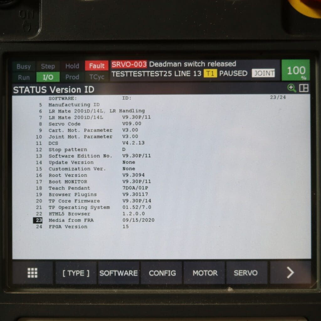 FANUC teach pendant LR Handling tool software options list for used industrial robot LR Mate 200iD/14L with R30iB Mate Plus controller F255826