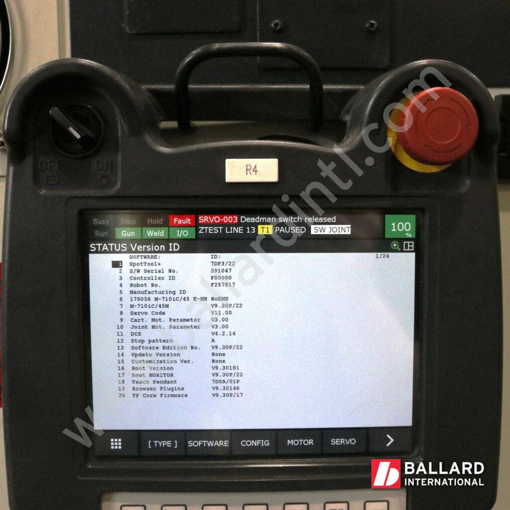 FANUC Teach pendant under power display SpotTool+ software list for M-710iC/45M with R30iB Plus Controller F257817