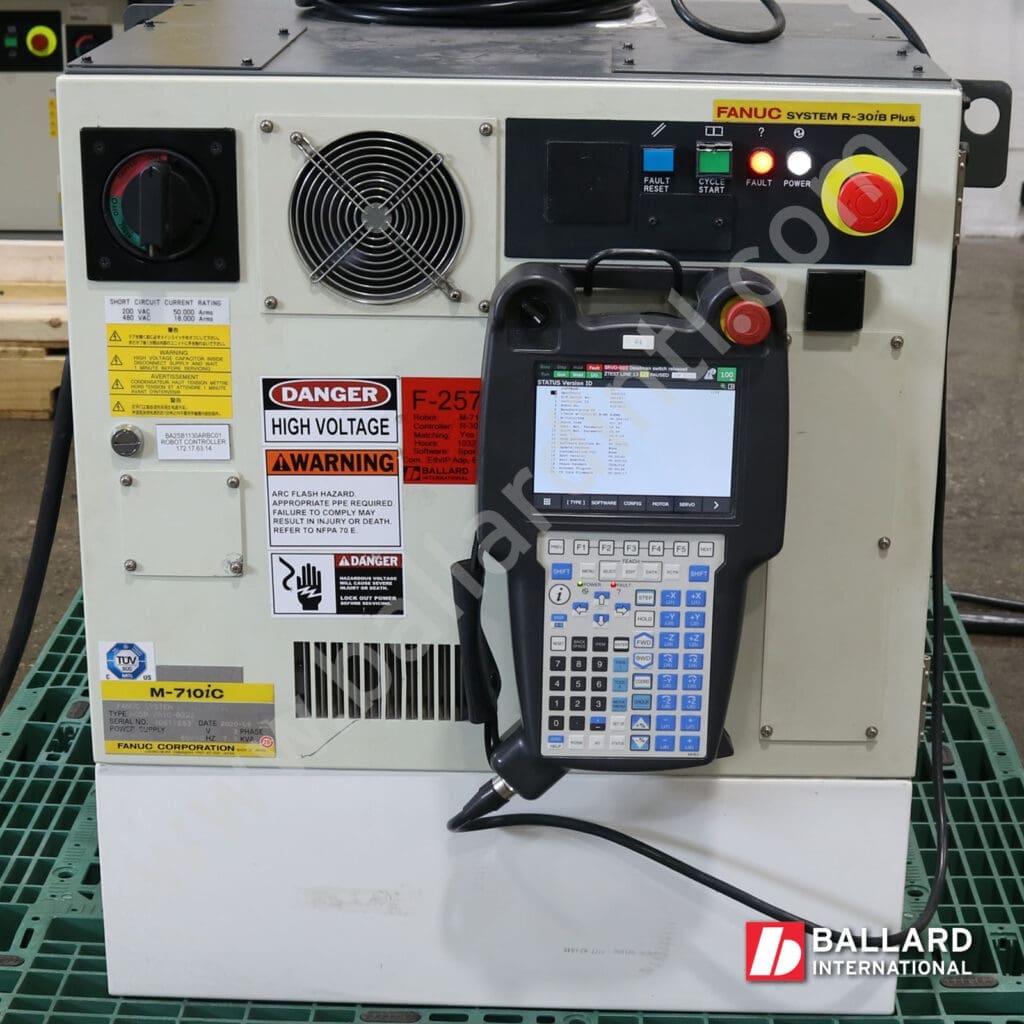 FANUC R30iB Plus Controller under power with teach pendant display for M-710iC/45M used industrial robot complete system F257817