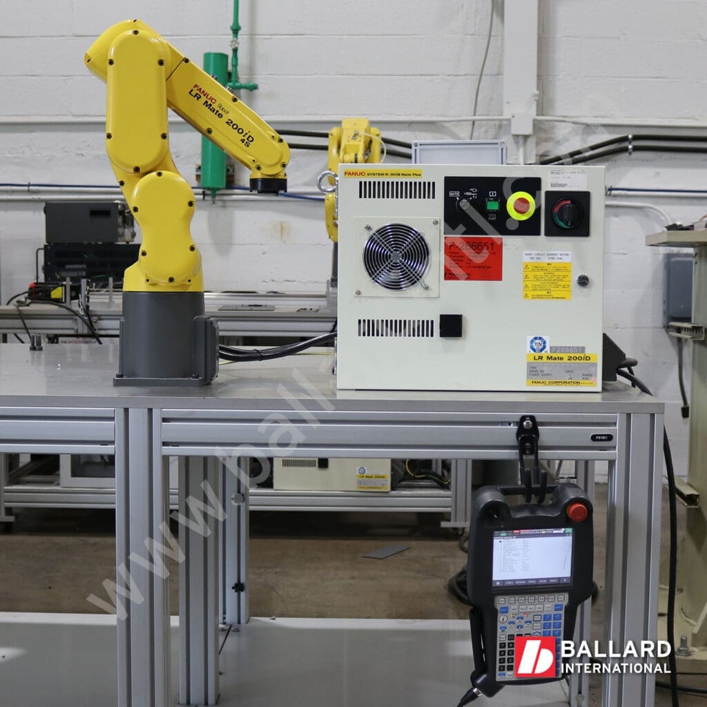 FANUC LR Mate 200iD/4S with R30iB Mate Plus new industrial robot 0 hours right facing view under power with teach pendant F266651
