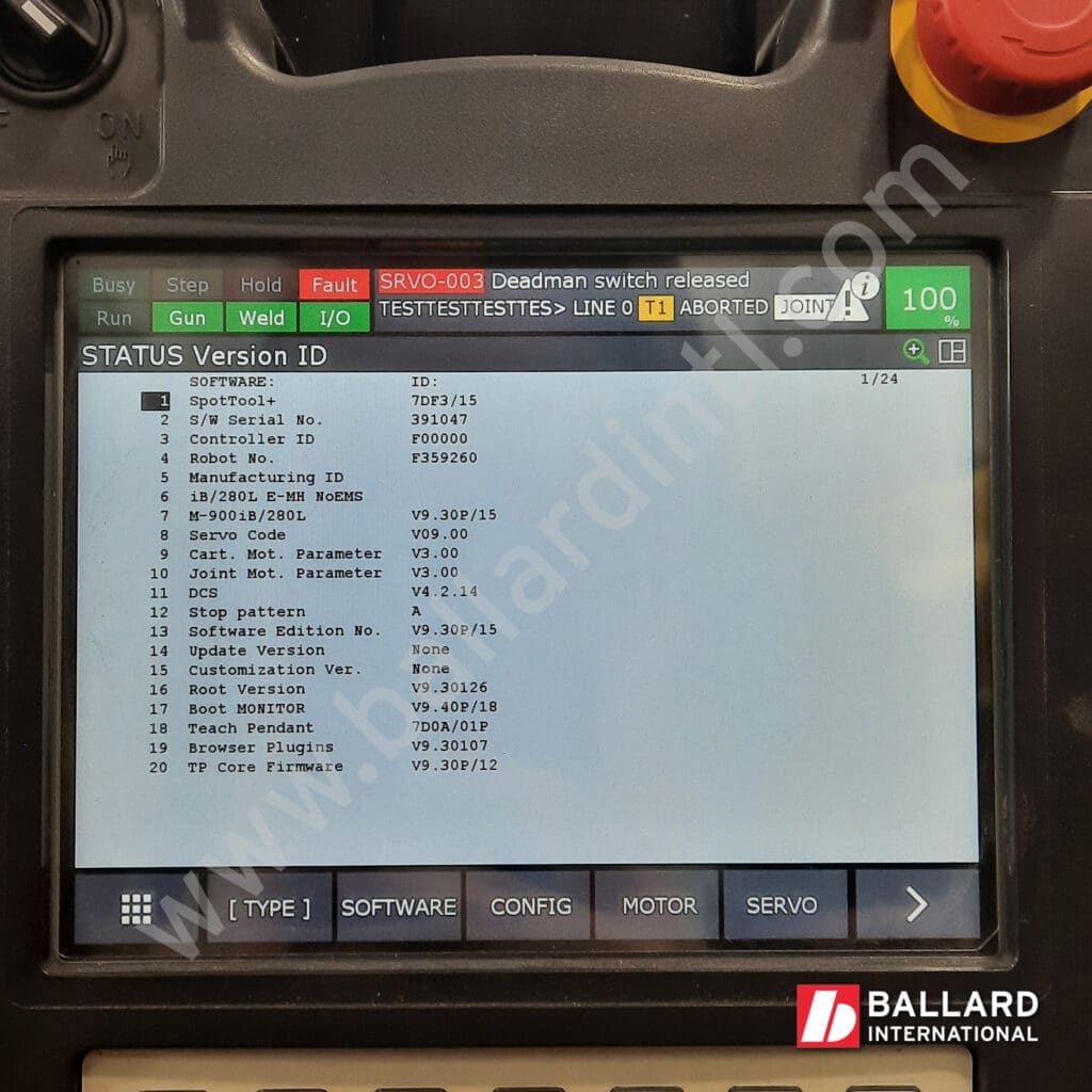 FANUC M-900iB/280L with R30iB Plus Controller teach pendant under power SpotTool+ software options list F359260
