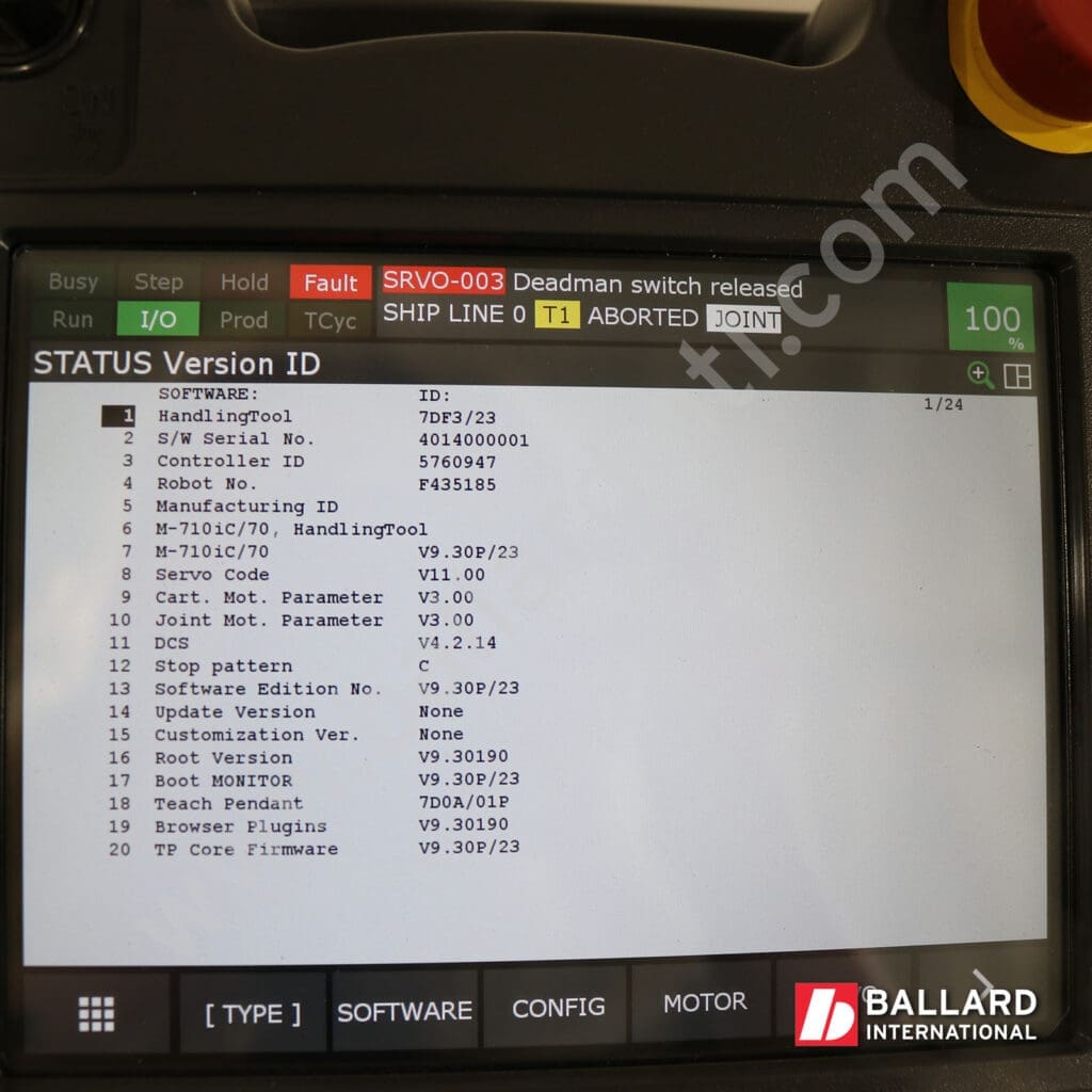 FANUC used industrial robot complete system M-710iC/70 with R30iB Plus Controller, teach pendant under power with HandlingTool software options F435185